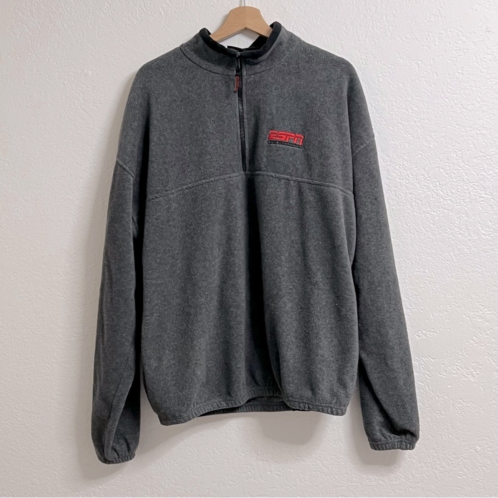 VTG ESPN Gray Quarter Zip Embroidered Fleece, Size XL